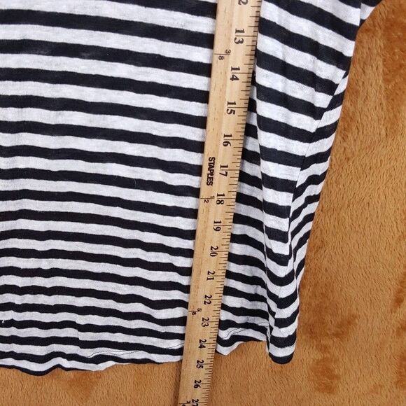 A.L.C. Top Womens Large Black Stripe Pullover Crew Criss Cross Back 100% Linen - Picture 7 of 8